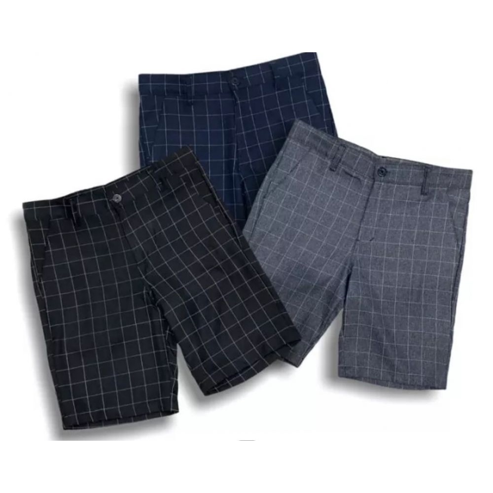 AFAREEN - Celana Chino Pendek Pria Motif Kotak-Kotak Celana Tartan Pendek Motif Kotak