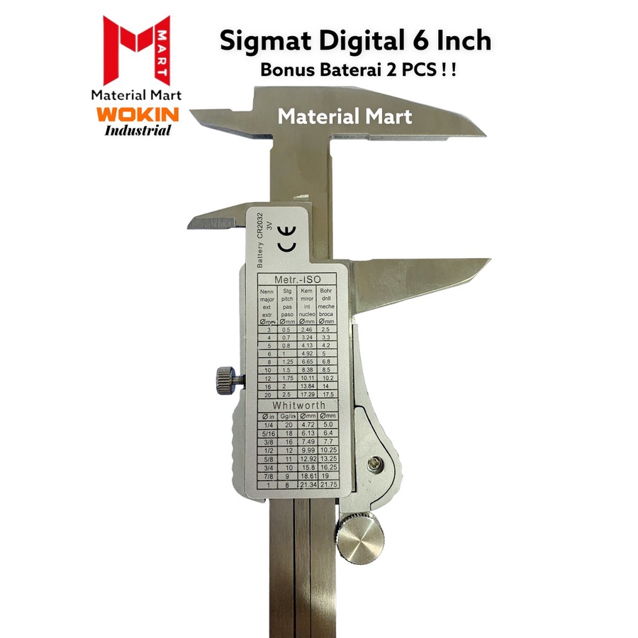 Sigmat Digital Wokin 6 Inch | Digital Caliper Stainless 6&quot; | Jangka Sorong | Material Mart