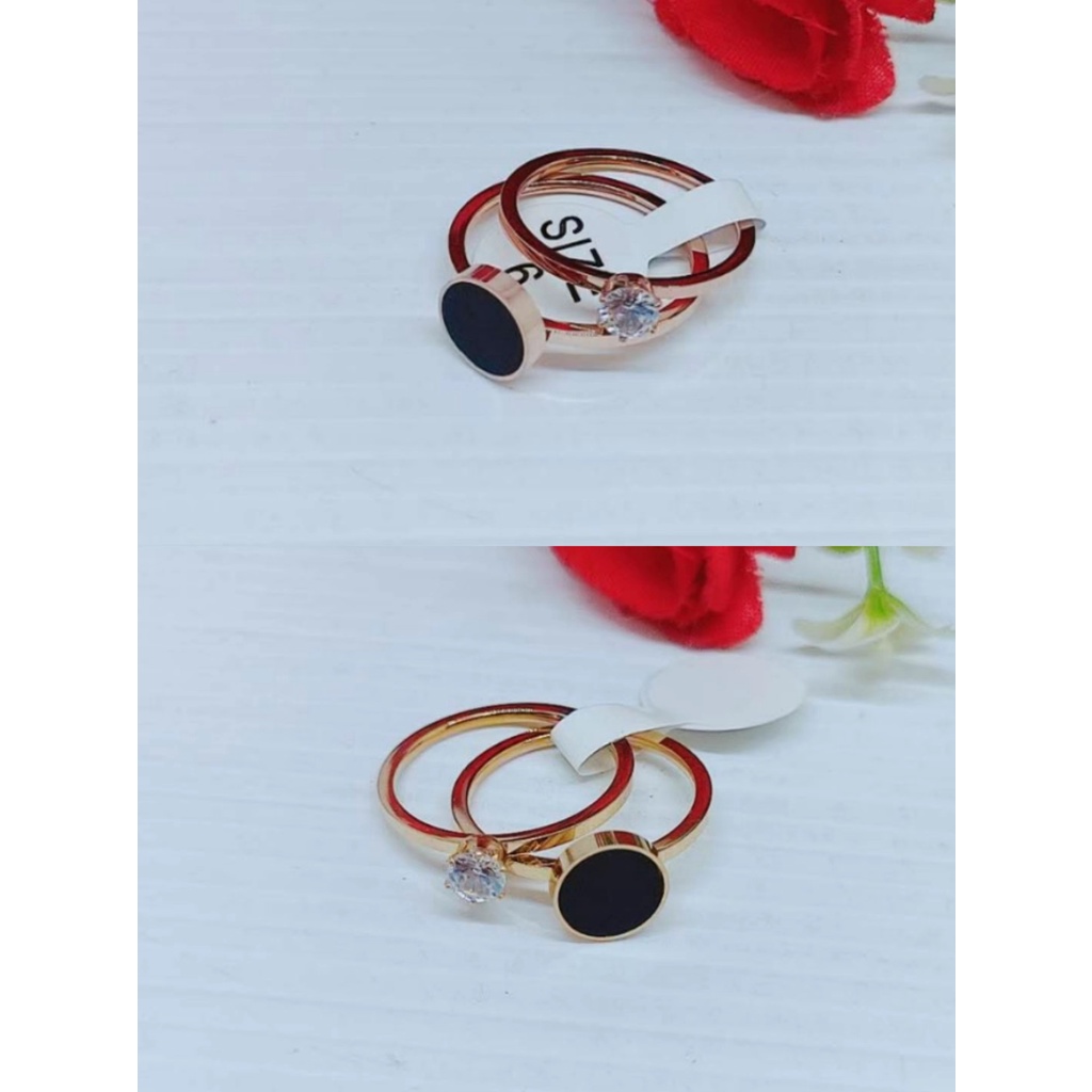 Cincin Titanium 2 Susun Permata Perhiasan Wanita P25/P26