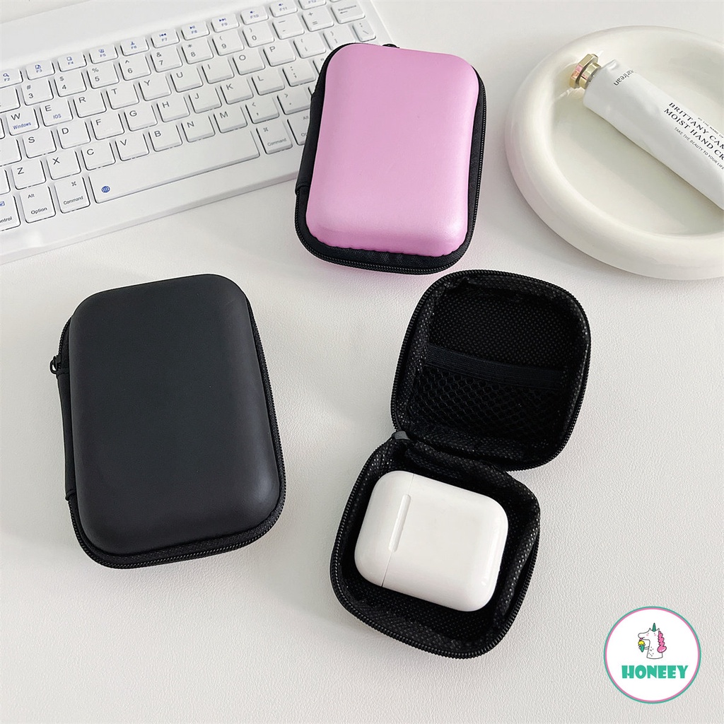 Sederhana Portabel Mini Ritsleting Hard Earbuds Memory Card Headphone Case Earphone Holder Case Tas Penyimpanan Kantong Kotak Kabel USB Organizer Panas