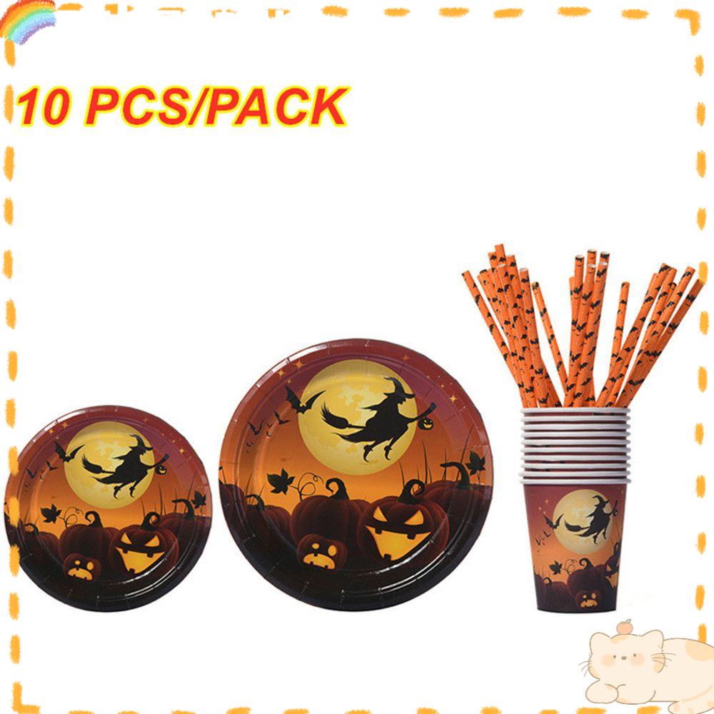 Solighter 10PCS Halloween Piring Kertas Syukuran Labu Penyihir Happy Halloween Tray