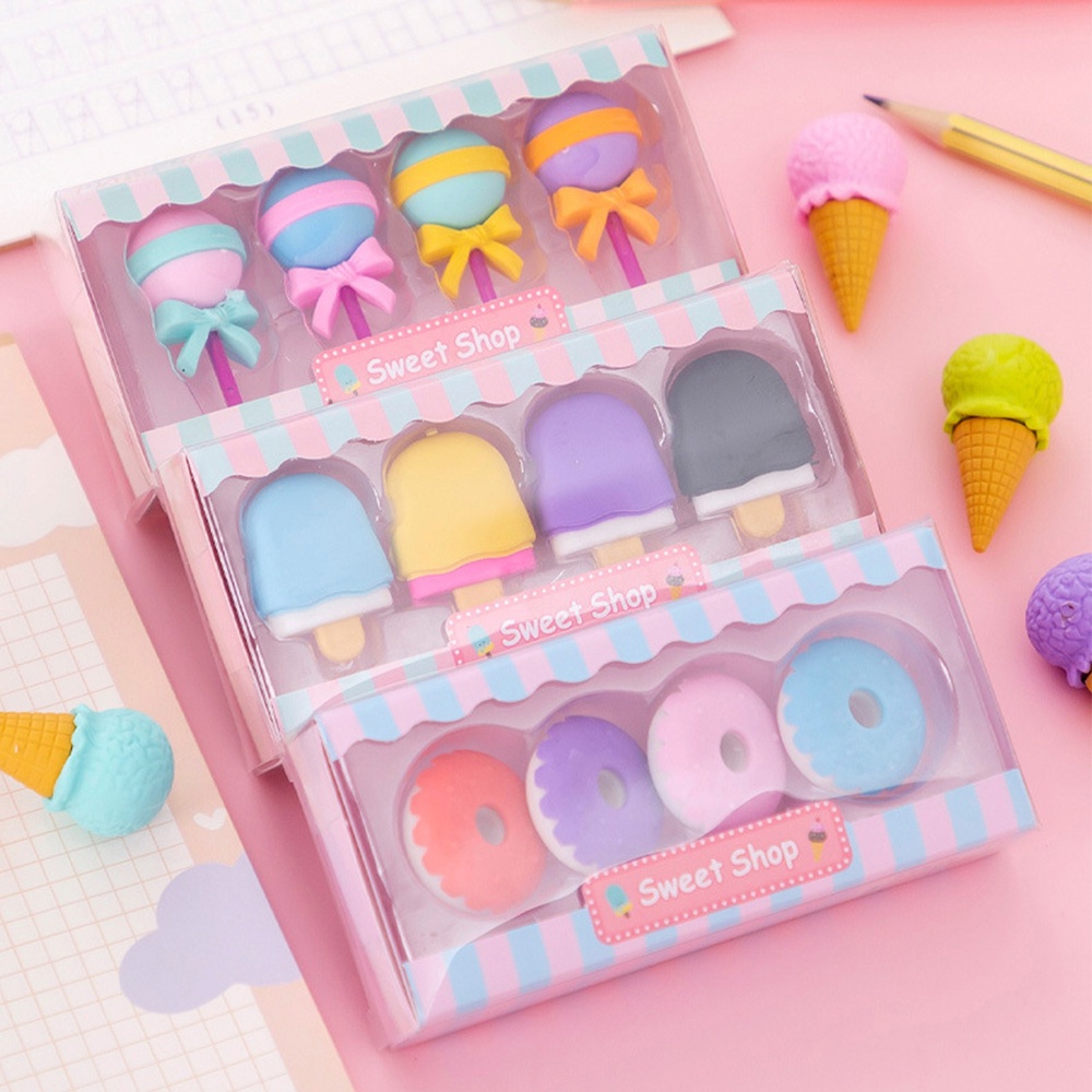 ⭐️𝐈𝐇𝐒 𝟖𝟑𝟕 𝐋𝐚𝐦𝐩𝐮𝐧𝐠⭐️Penghapus Pensil Karakter Sweet Shop Cone Lolipop Ice Cream Donut Set 4