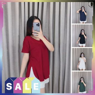 KAOS V NECK SLIT LENGAN PENDEK / ATASAN SPLIT PENDEK / T SHIRT SPLIT OVERSIZE