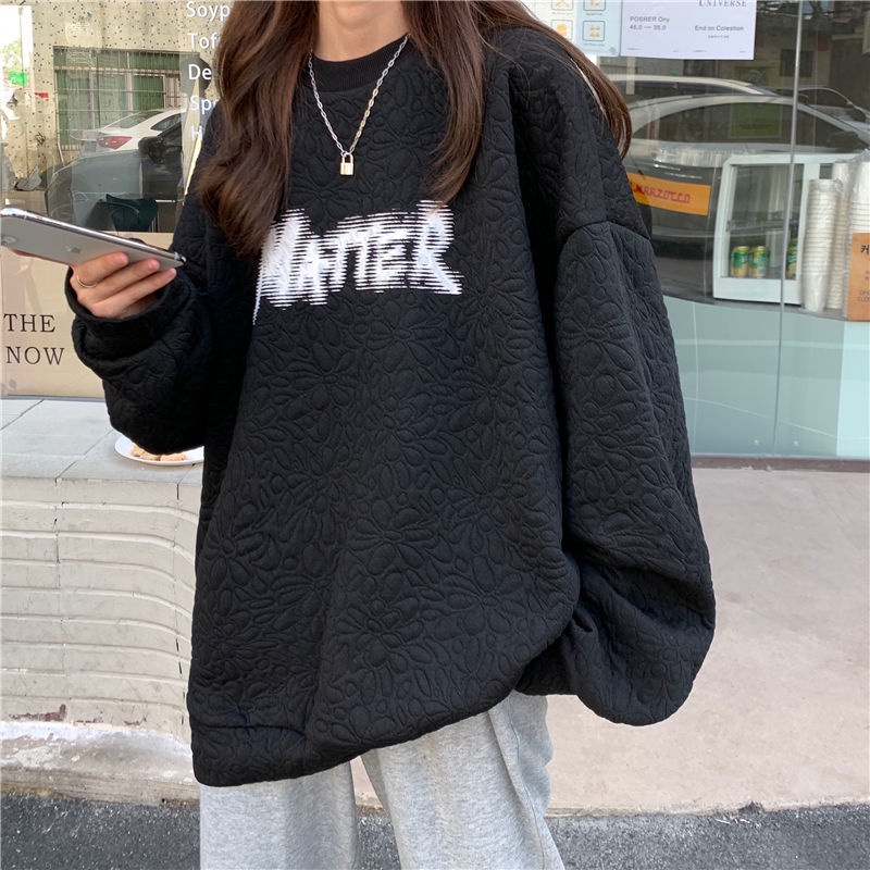 ✷Waffle letter sweater wanita 2022 baru musim gugur bagian tipis longgar gaya Korea malas gaya chic mantel pasang