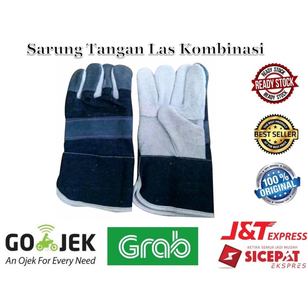 Sarung tangan kerja kulit kombinasi split jeans fitter gloves las