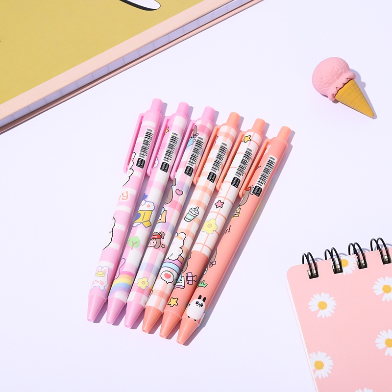 [Warna Random] 0.5mm Kreatif Tekan Tipe Gel Pen Indah Halus Hitam Netral Pulpen Siswa Netral Pulpen Alat Tulis Kartun Pola Kelinci Lucu Pink Gel Pen