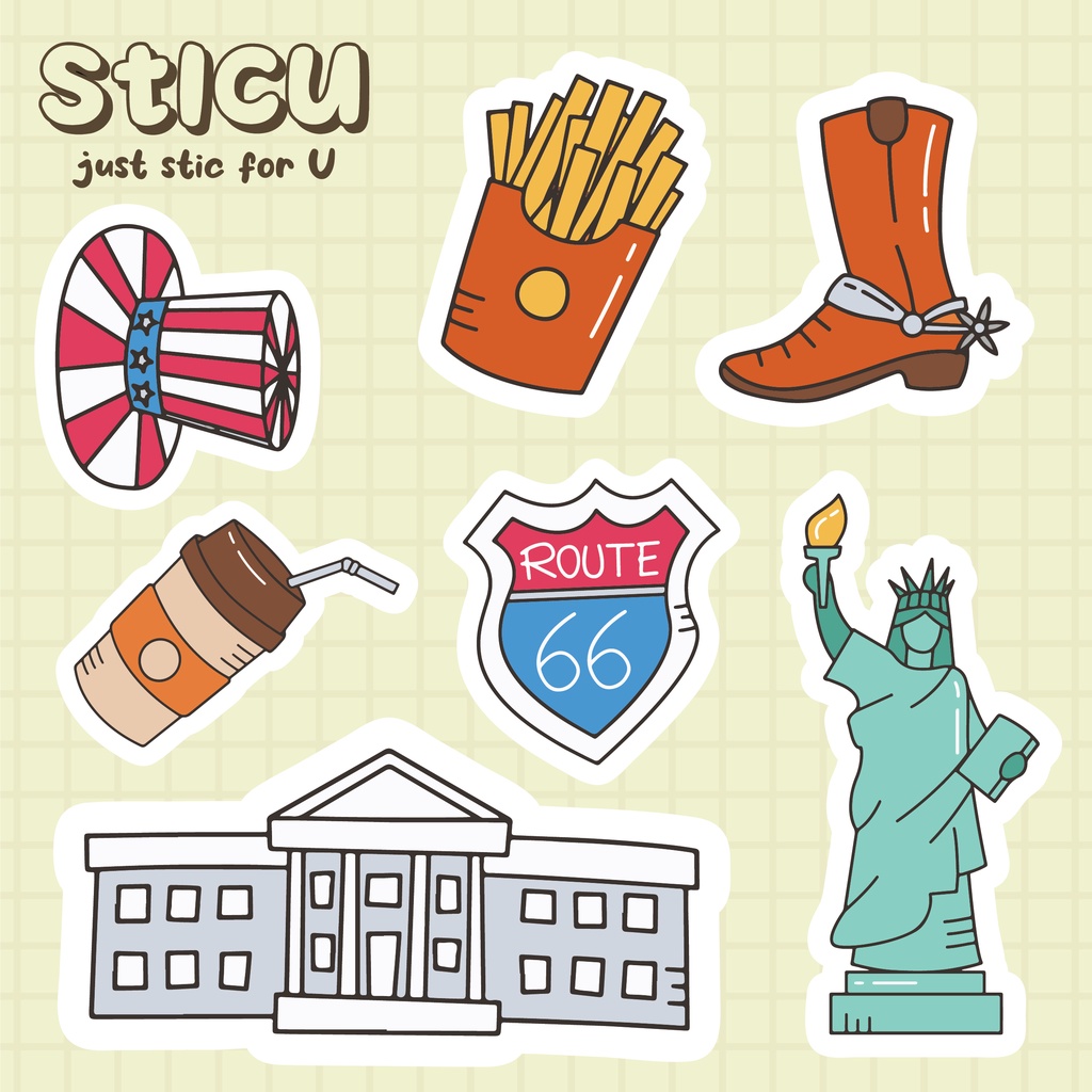 

USA TRAVEL SERIES STICKER PACK - STIKER HELM CASE HP LAPTOP TUMBLER MOTOR - V1