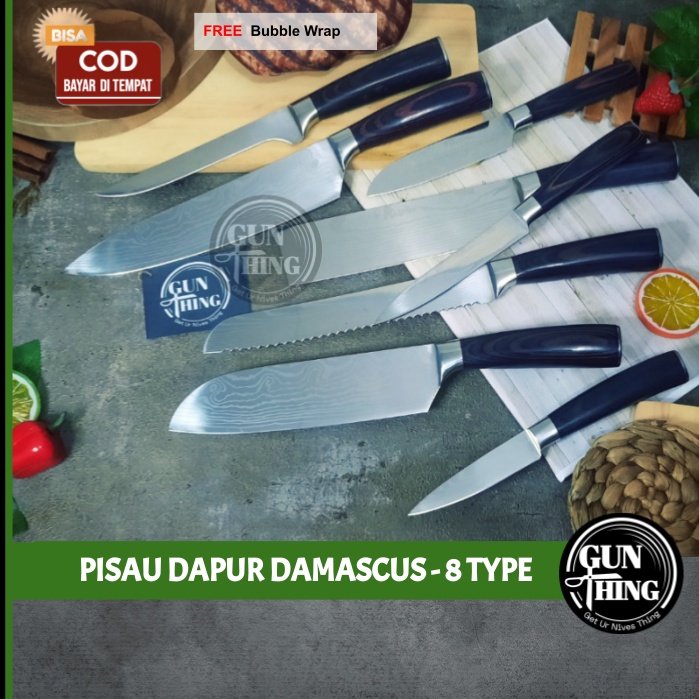 Pisau Dapur Damascus - XITUO 8 Knives / Chef Boning Santoku Paring Bread Cleaver Slicinng