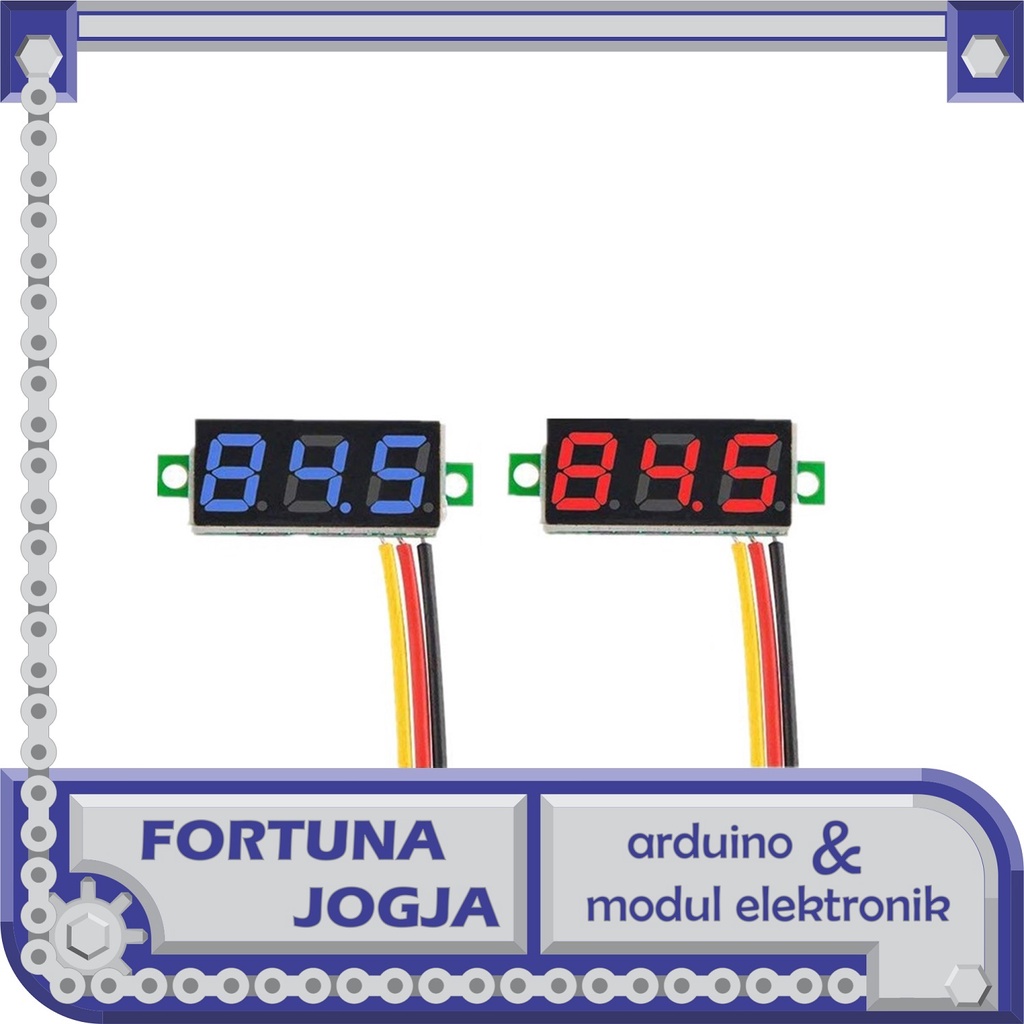 Voltmeter Merah Mini 0.28 Inch 3 Kabel Digital