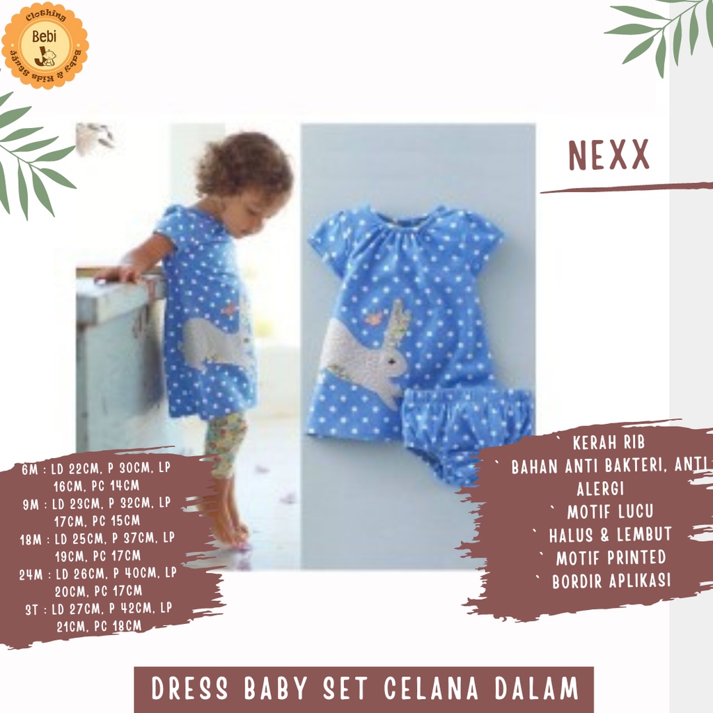 DRESS MINI BABY KARAKTER POLKA IMPORT SET CELANA DALAM ANAK