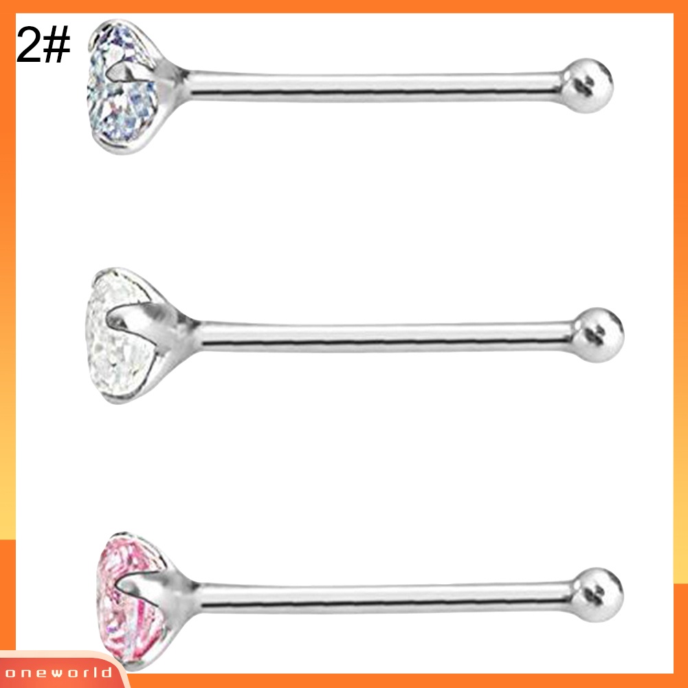 [oneworld] 3pcs/set Wanita Cubic Zirconia Stainless Steel Hidung Studs Perhiasan Tindik Tubuh