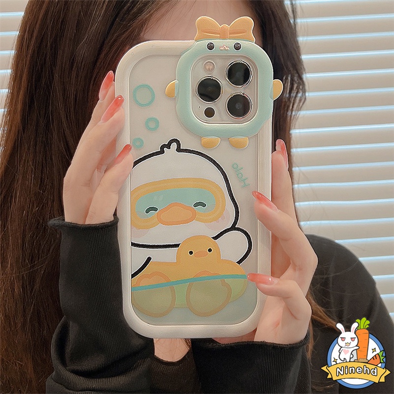 IPHONE Casing Kompatibel Untuk Iphone14 13 12 11 Pro Max X Xr Xs Max7 8 6 6s Plus Se2020Sarung Ponsel Bebek Lucu Little Monster Lens 2in1 Protection Silicone Soft Case Cover Pelindung