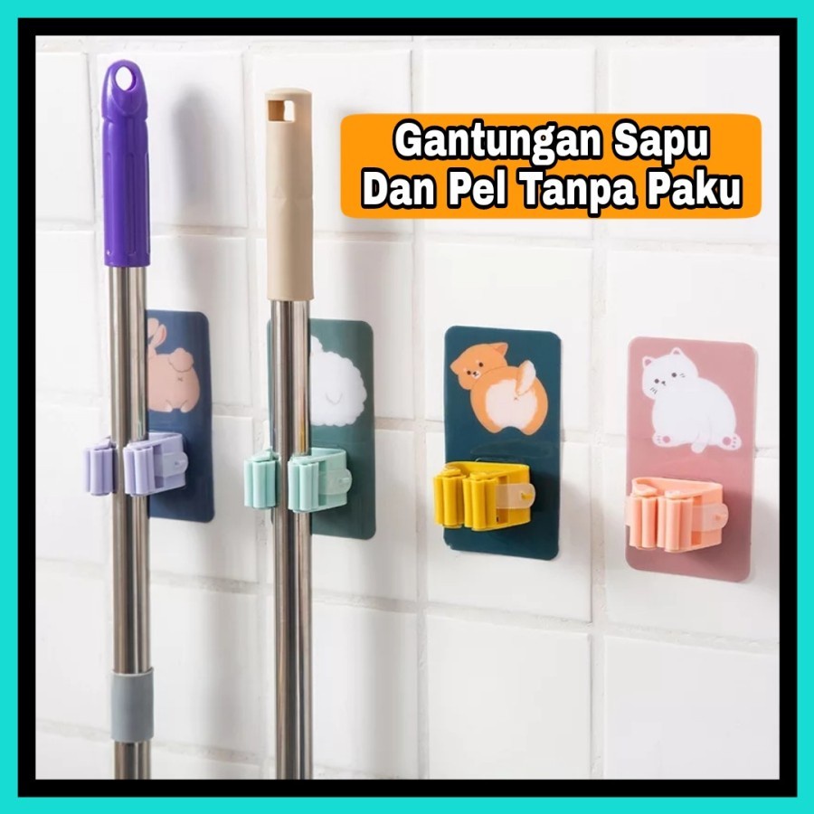 MH - Stiker Gantungan Sapu dan Pel Tanpa Paku Stiker Mop Holder Single 642