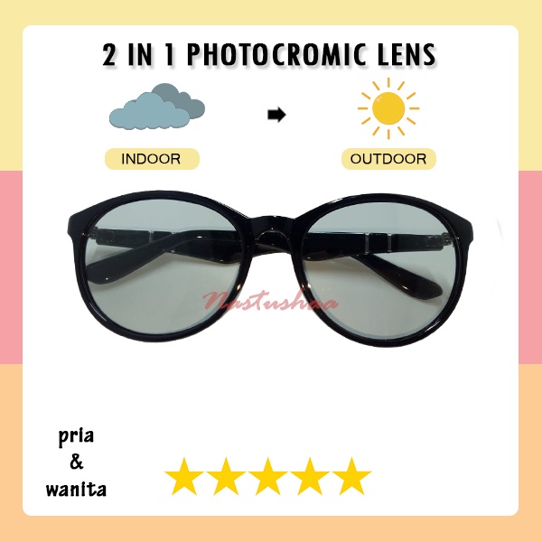 Kacamata Photocromic Wanita dan Pria Bingkai Plastik Oval Kacamata Berubah Warna Photochromic Unisex NOCASE