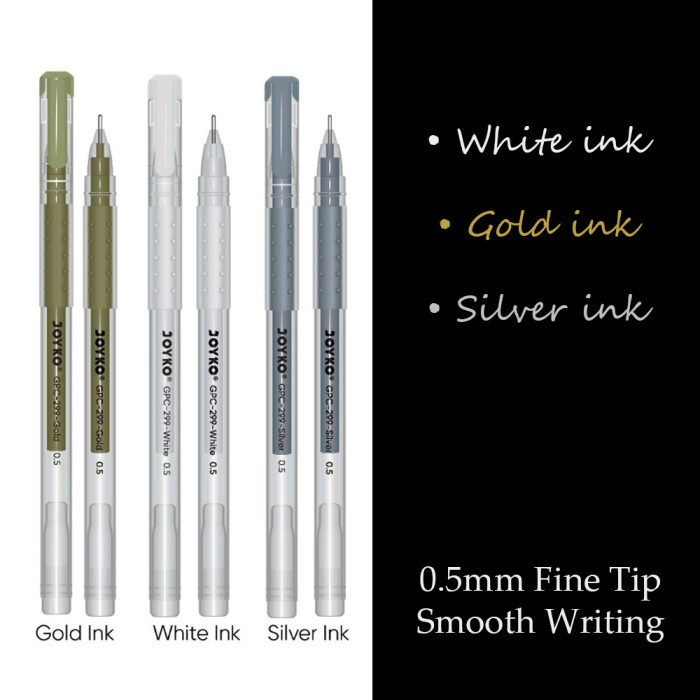 

Joyko White Pen Gel 0.5mm / White Ink / Gold Ink / Silver Ink Pen