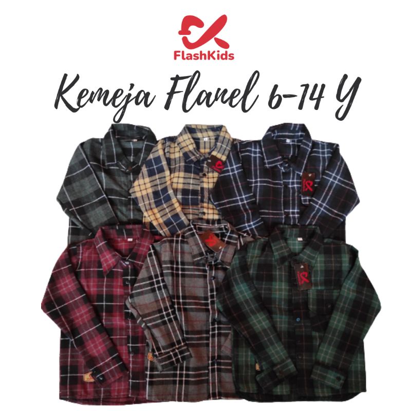 Flashkids Kemeja Anak Flanel Laki  Panjang 6-14 Thn