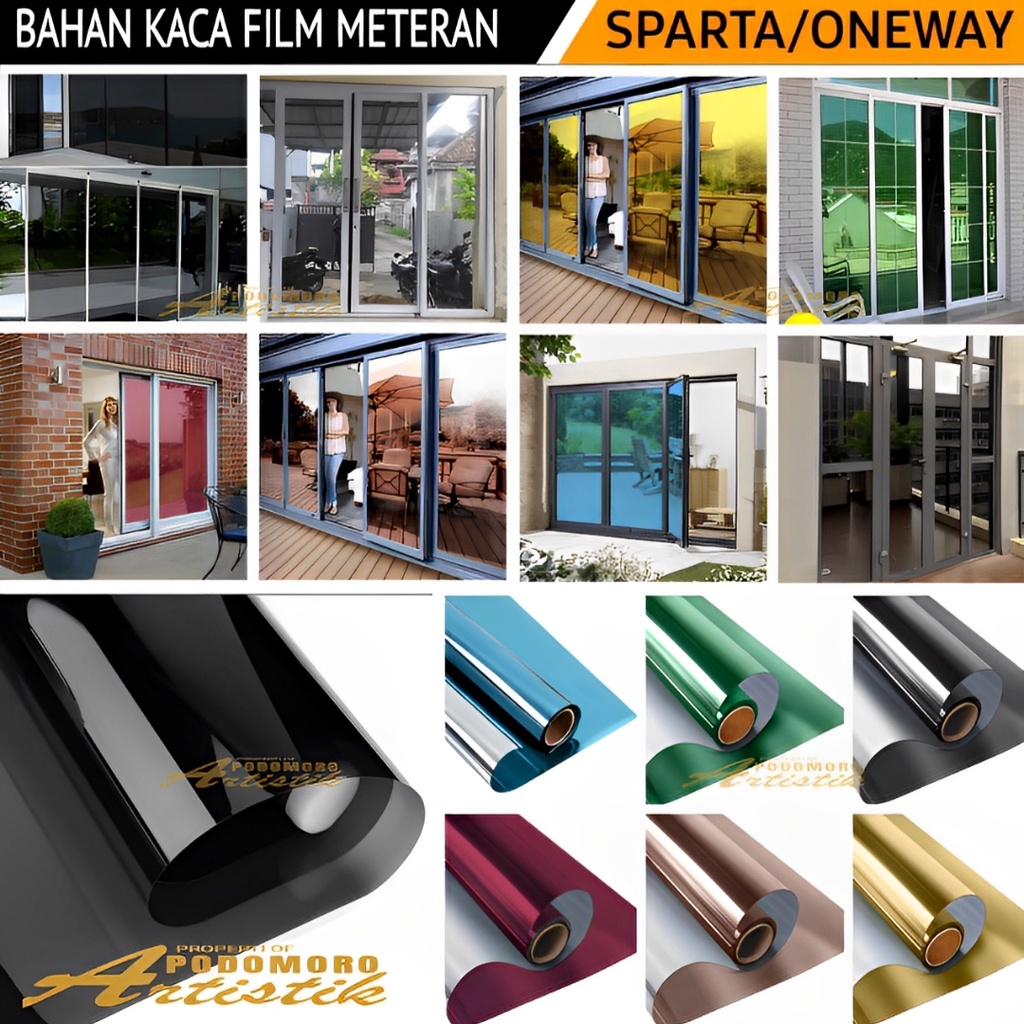 STICKER / STIKER KACA FILM CERMIN ONE WAY SILVER RIBEN HITAM MERAH BAHAN METERAN