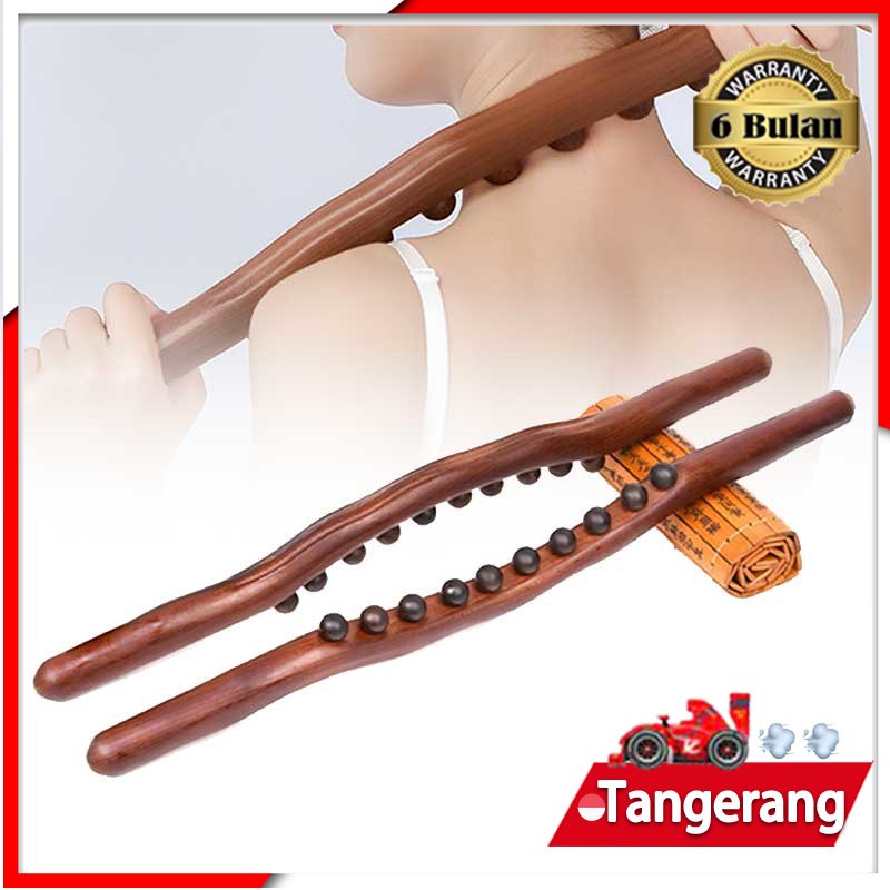 Tongkat Gua Sha Massage Stick 10 Manik-Manik Bahan Kayu Untuk Terapi Leher Bahu Punggung