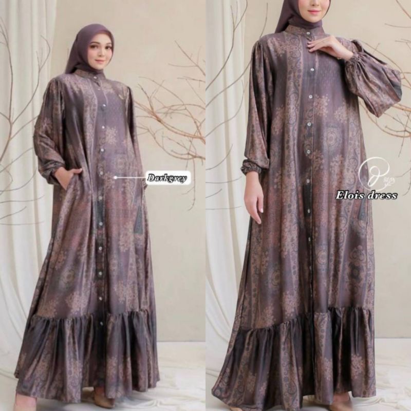 NEW ELOIS DRESS PREMIUM DRESS SILK KANCING TERBARU TERVIRAL GAMIS RAYA MUSLIMAH KEKINIAN