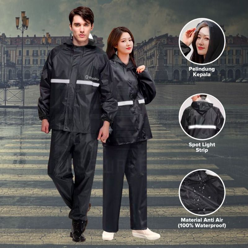 Jas Hujan Setelan Celana Warna Hitam