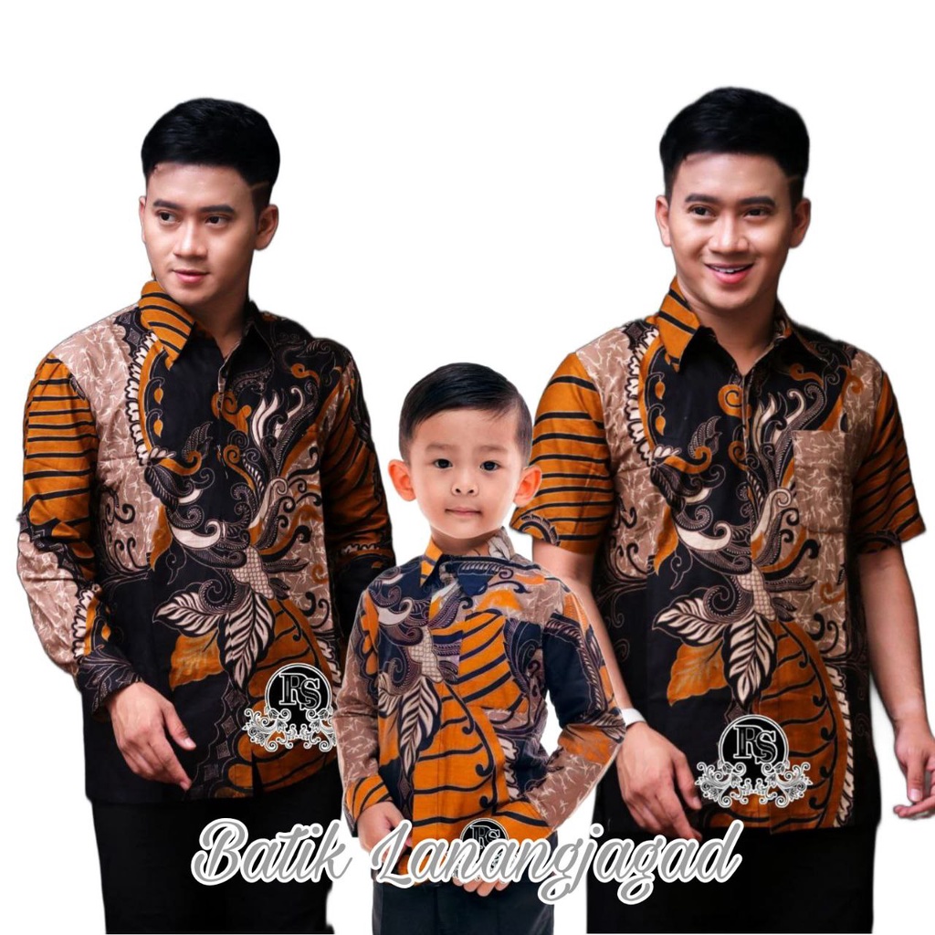Batik Pria Couple Batik Ayah dan Anak Laki Laki Kemeja Batik Anak Cowok Motif Sangkuriang Kuning Mustard Kunyit