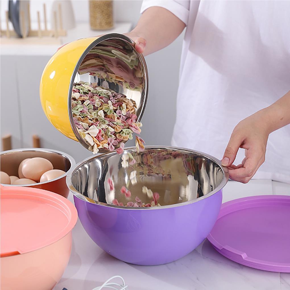 5buah Mangkuk Pencampur Warna-Warni Lapisan Ganda Wadah Makanan Menebal Nasi Salad Peralatan Makan Dapur Masak Gadget