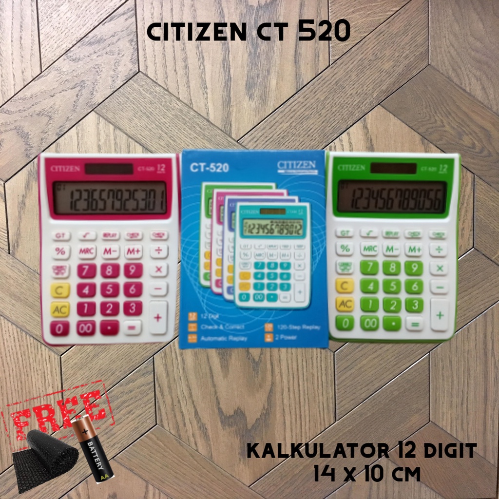 

Kalkulator Polos Warna Pink Hijau Pupus Sekolah Pabrik Kantor 12 Digit Size 14 x 10cm Citizen CT 520
