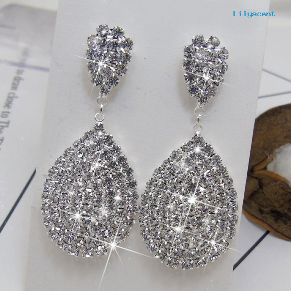 [LS] Wanita Fashion Berlian Imitasi Tetesan Air Menjuntai Stud Earrings Perhiasan Pesta Pernikahan