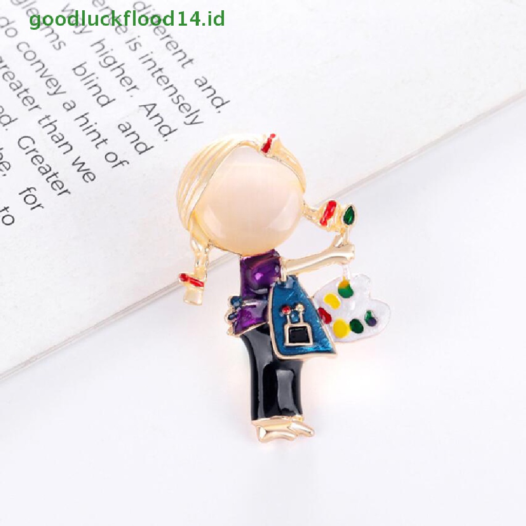 [GOOGFOUR] Enamel Lucu Ponytail Pager Gadis Bros Kristal Lapel Pin Aksesoris Perhiasan [TOP]