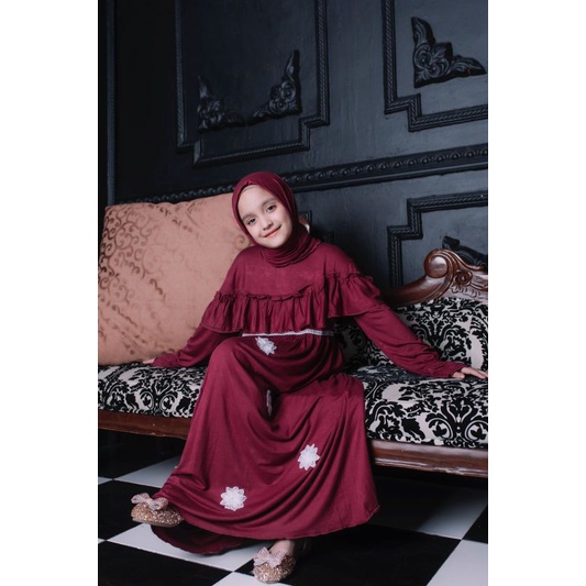 GAMIS SET GAMIS BUNGA + PASHMINA JOVANKA LABEL SIZE 2/4/6/8/10 TAHUN / GAMIS RUFFLE JOVANKA LABEL ID