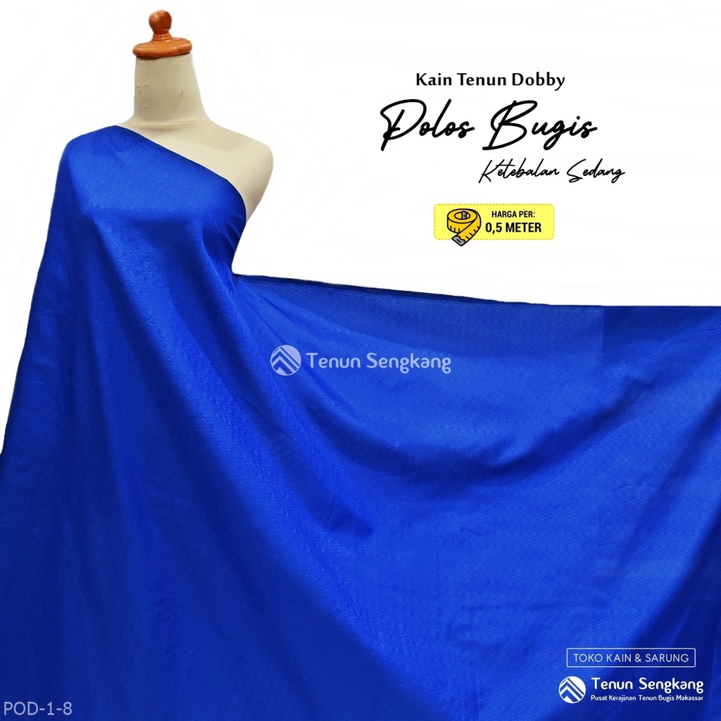 Kain Tenun Dobby Polos Ketebalan Sedang Sutra Bugis Makassar Biru - Tenun Sengkang POD-1-8