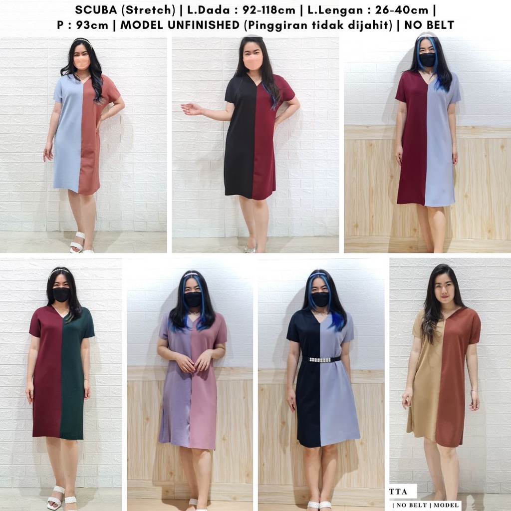 3115 keno two tone dress scubamidi dress bumil friendly dress natal