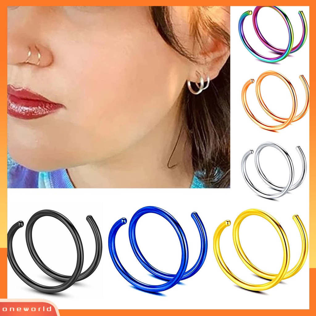 [oneworld] 5pcs Cincin Hidung Single Piercing Shiny Tipis Electroplating All-match Dekorasi Stainless Steel Wanita Pria Double Spiral Twist Nose Hoop Rings Untuk Kehidupan Sehari-Hari