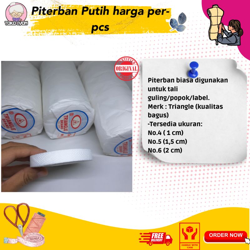 Piterban Putih Polos No. 4 (1 cm) / 5 (1.5 cm) / 6 (2 cm) harga per-satuan