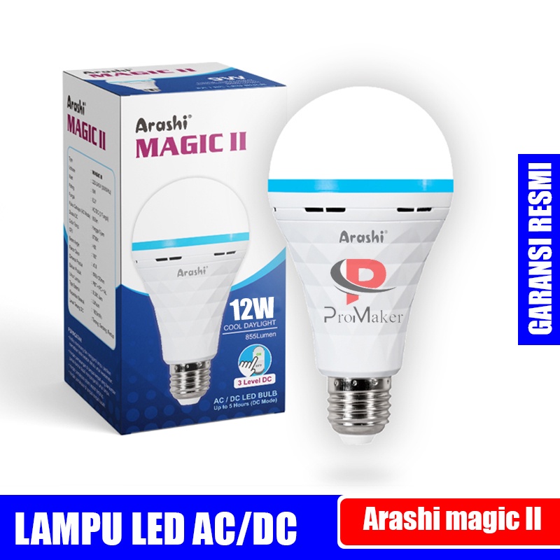 Lampu Emergency Arashi Magic Led 12 Watt Auto On Mati Listrik Original