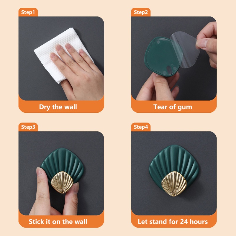 4pcs Kait Gantungan Dinding Bentuk Kerang Kreatif/Kait Perekat Kuat Bebas Pukulan