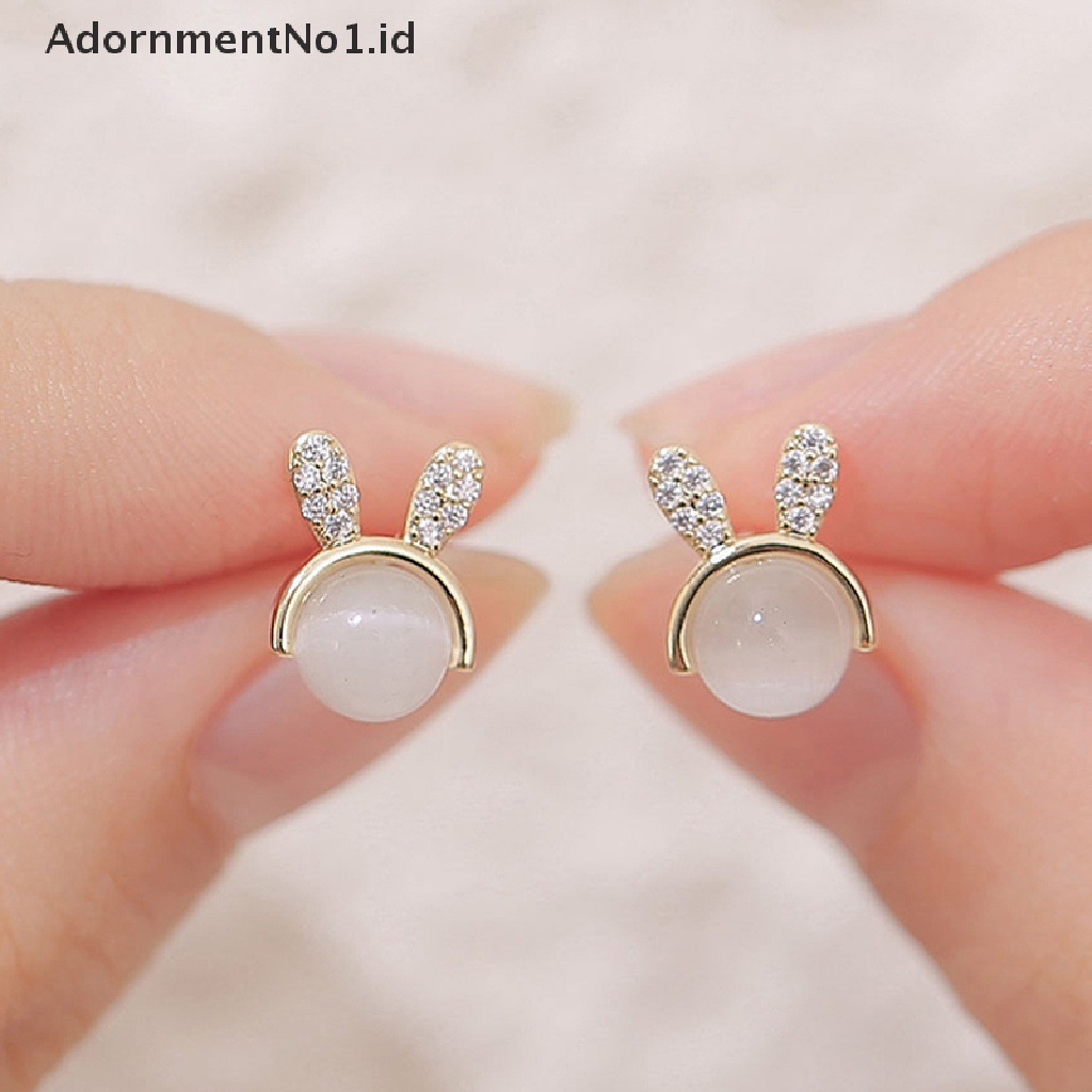 [AdornmentNo1] Trendi Lucu Bunny Sleek Opal Feminia Earring Elegan Anting Mungil Anting Gaya Anting Kreatif Eardrop Perhiasan Berkualitas Tinggi Eardrop Romantis Feminia Aksesoris [ID]