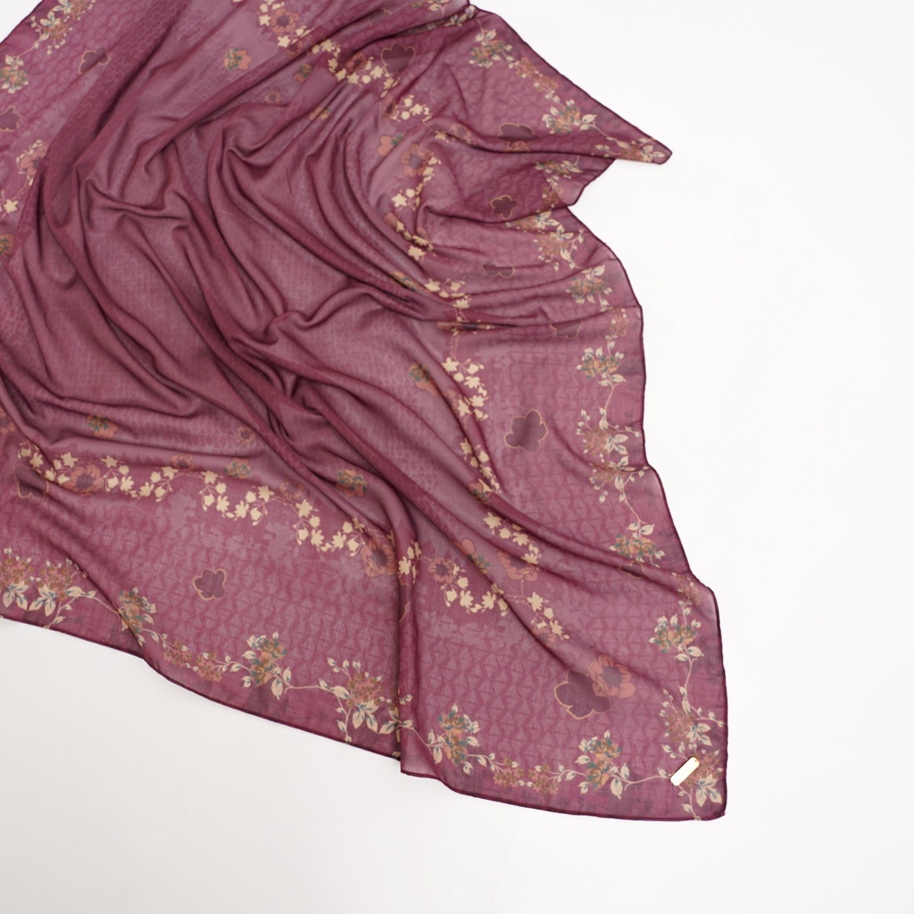 ALIF HIJAB SEGI EMPAT MOTIF PARIS PREMIUM KOREA - SUNFLOWER IN MAGENTA ( SPR-D1-003 )