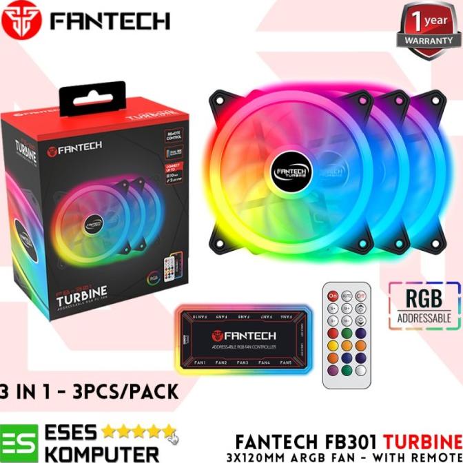 Fan Fantech Turbine FB301 - 3X 120mm FAN ARGB with Remote - 12cm RGB JUAL