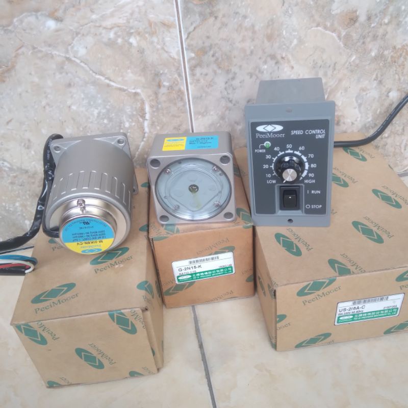 Set ac Motor gearbox Peeimoger 220V Ratio 115 Speed Controll Baru