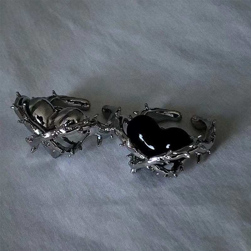 Mode Baru Kreatif Punk Gothic Duri Gothic Punk Cinta Hati Cincin Vintage Terbuka Cincin Untuk Wanita Pesta Perhiasan Pertunangan Pernikahan Hadiah