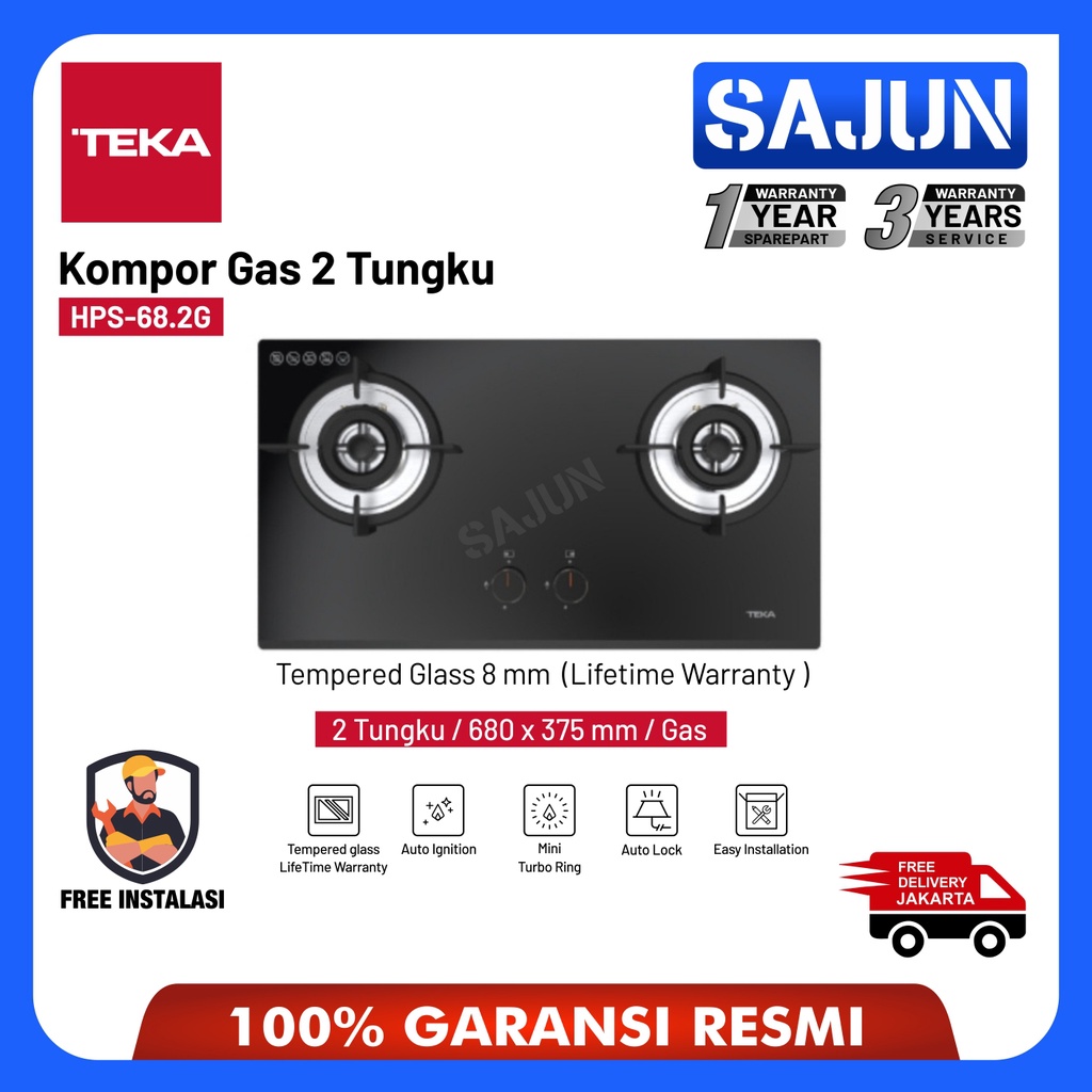 TEKA Kompor Gas Tanam HPS 68 2G Compact Gas Hob 2 Tungku