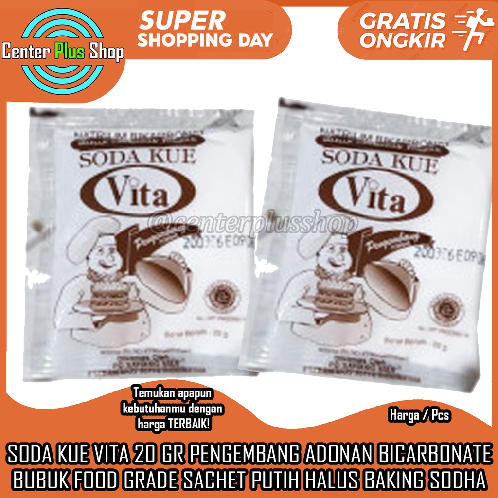 

SODA KUE VITA 20 GR PENGEMBANG ADONAN BIKAR BONAT BIKARBONAT BICARBONATE BUBUK HALUS PUTIH FOOD GRADE SACHET 20GR KEMASAN PLASTIK PELASTIK BAKING POWDER BEKING CAKE DONAT BOLU RAGI KEMBANG MENGEMBANG FITA NATRIUM FERMEN FERMENTASI KOEPOE KUPU KOE POE