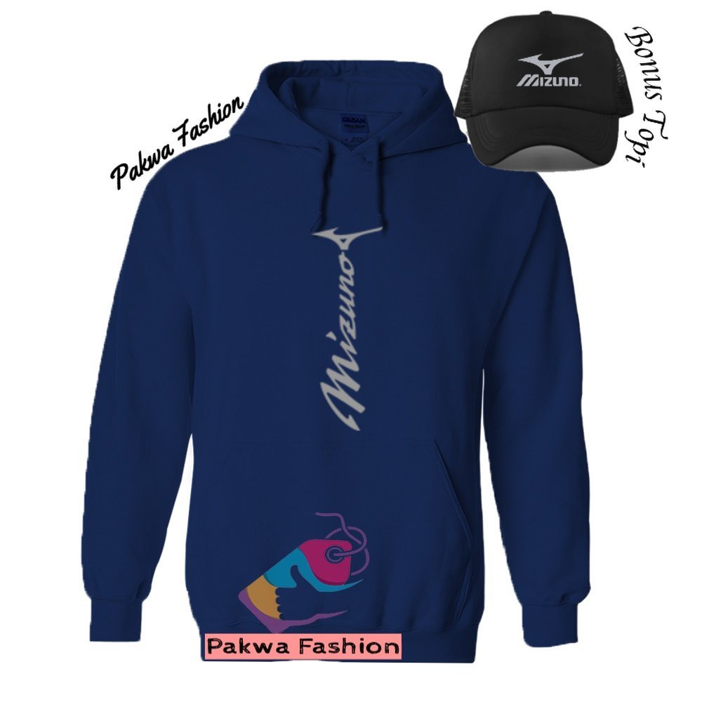 Bonus Topi Hoodie Distro Mizuno Garis Lurus Silver Sweater Pria Wanita Tebal Import Premium Polos Ce