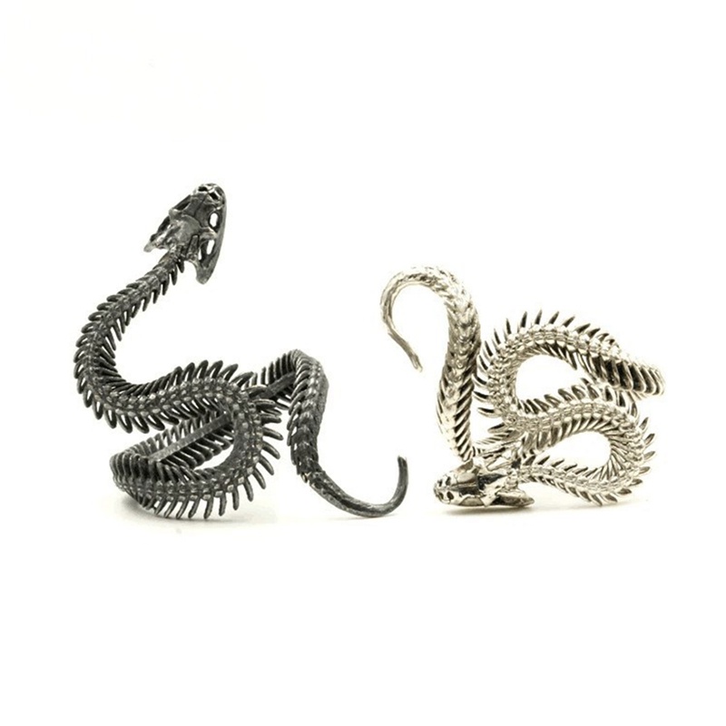 1set Retro Berlebihan Cincin Ular Pria Fashion Steampunk Snake Shaped Opening Adjustable Rings Untuk Wanita Perhiasan