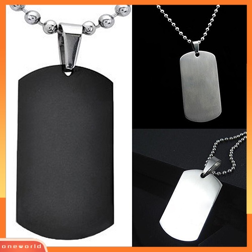 {oneworld} Kalung Dog Tag Persegi Panjang Poles Stainless Steel 316L Pria Wanita Punk Fashion