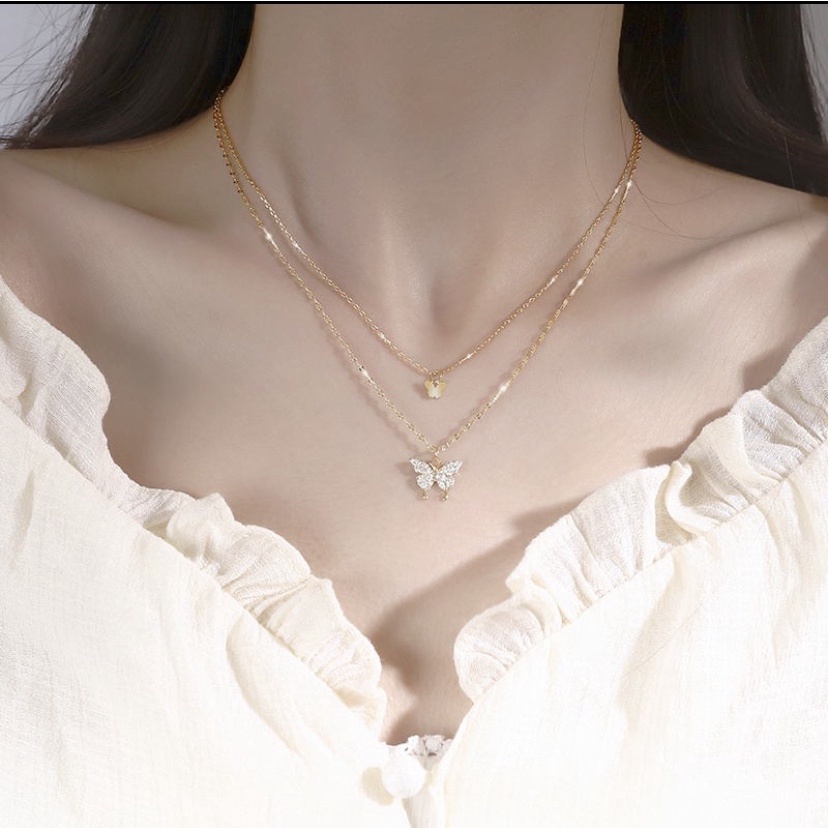 COD❤️ Kalung Rantai Wanita Desain Kupu-Kupu Fashion Korea Hollow Hias Berlian-A.one