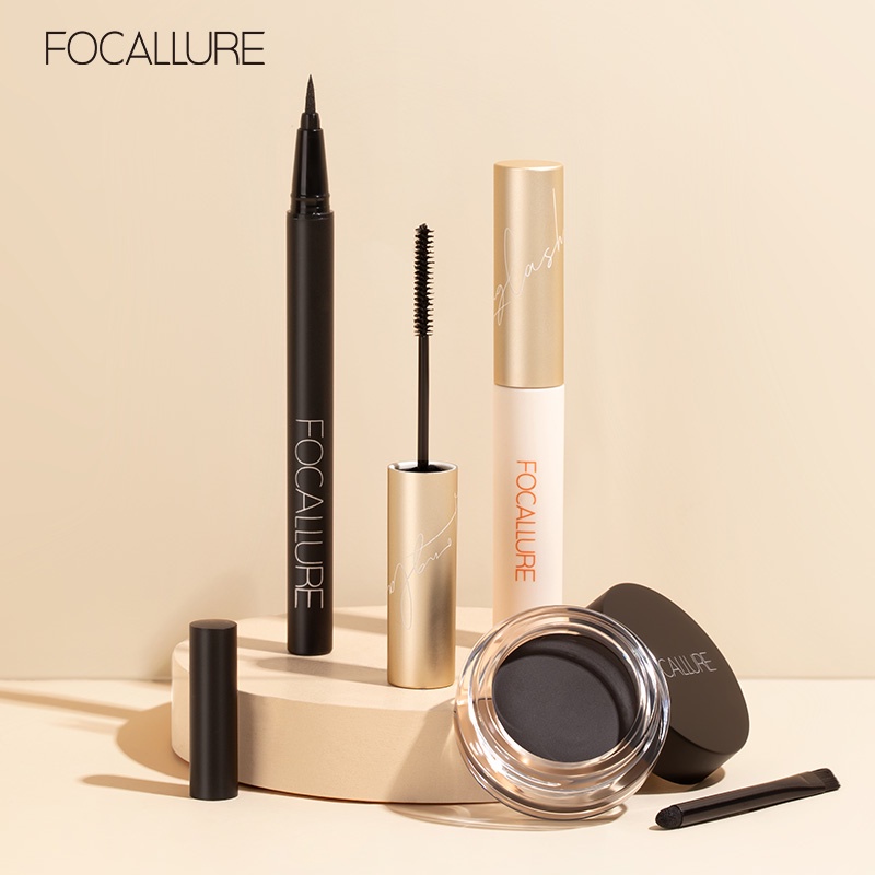 FOCALLURE 3PCS Eye Makeup Set Waterproof Eyebrow Cream Long-lasting Eyeliner Curlying Mascara Beauty Sets