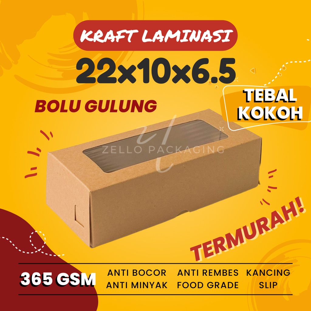 

Kotak Bolu Gulung Dus Roll Cake Brownies Kraft Coklat Jendela 22x10x6.5