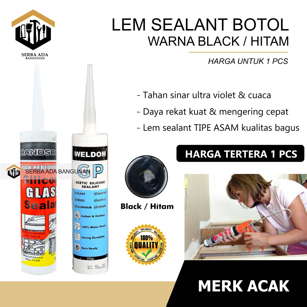 LEM Silicone Sealent Kaca Acetic Silen White, Black, Clear Silicon Keramik Besi Karet Kaca Metal Botol Tembak Akuarium